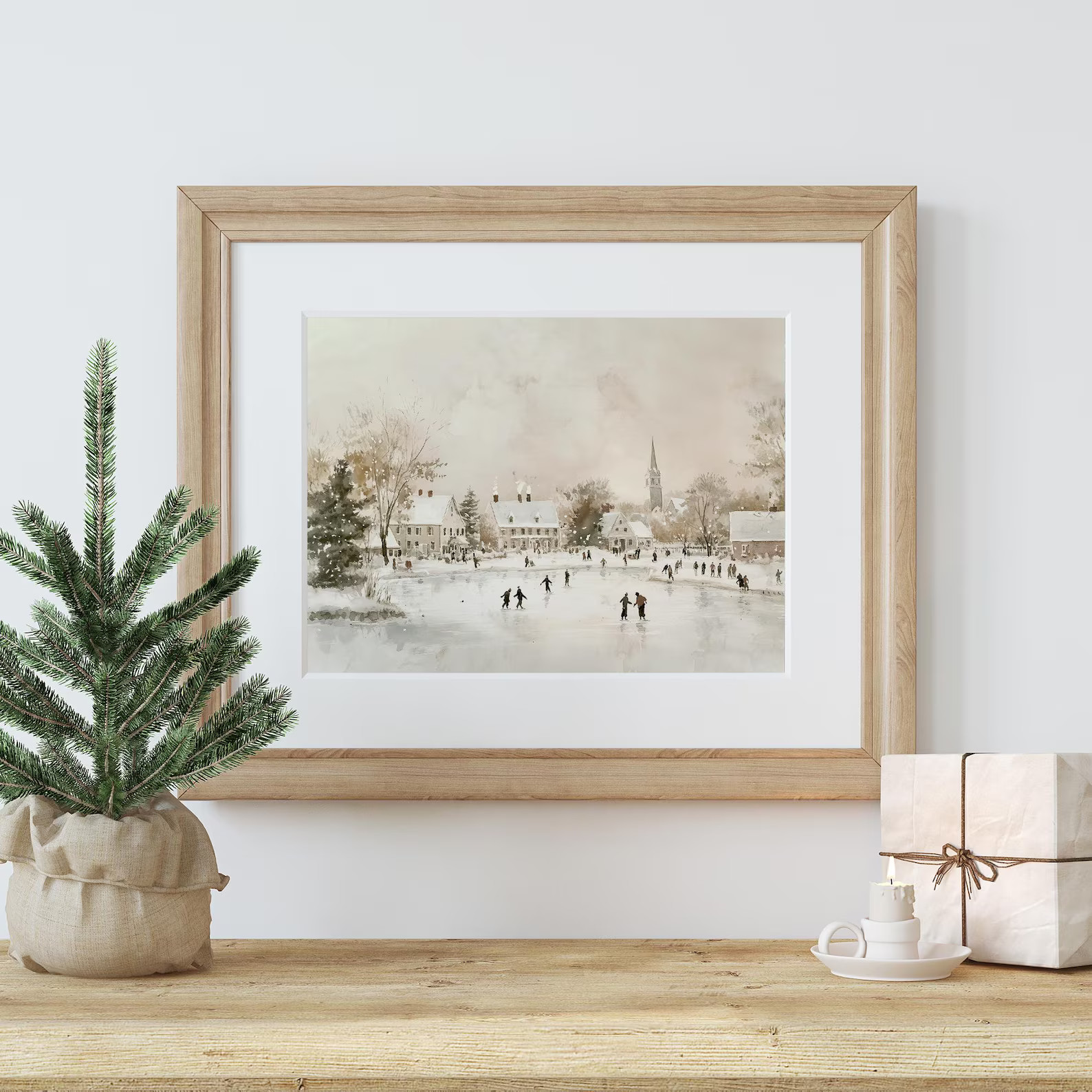 Vintage Winter Wall Art | Neutral Christmas Printable Art | Ice Skating Print | Winter Cityscape ... | Etsy (US)