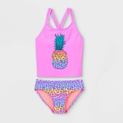 Girls' Rainbow Leopard Pineapple Print Tankini Set - Cat & Jack™ Violet | Target