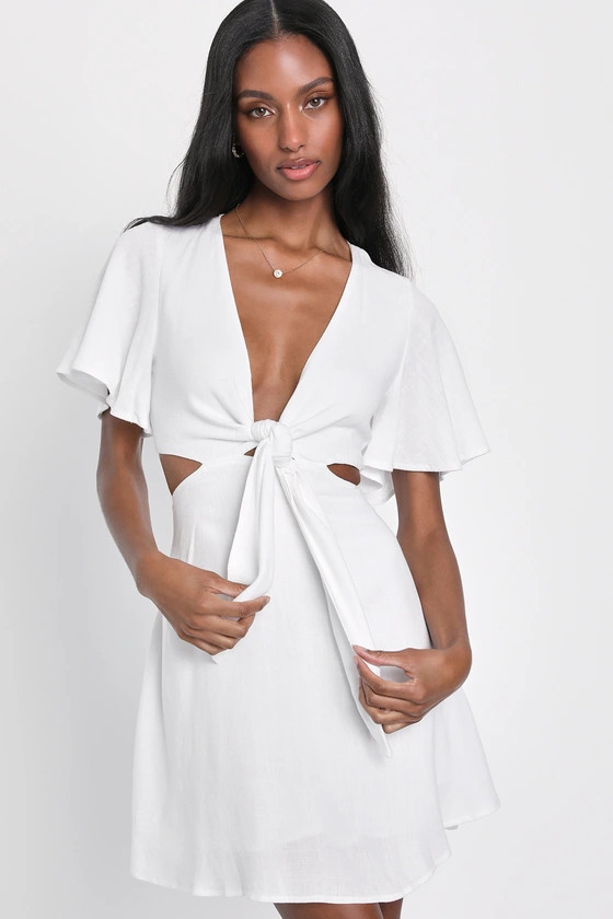 Perfect Day White Cutout Tie-Front Mini Dress | White Spring Dress | White Dress Bride Lulus Dresses | Lulus (US)