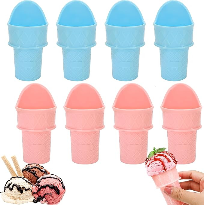 8PCS Plastic Ice Cream Cone Holder Cup Spoon, Reusable Mini Ice Cream Cones Scoop, 2024 New Cone ... | Amazon (US)