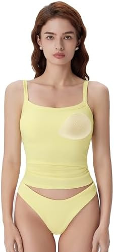 SUUKSESS Women Cotton Rib Padded Tank Tops Sleeveless Spaghetti Strap Square Neck Tops Summer Cam... | Amazon (US)