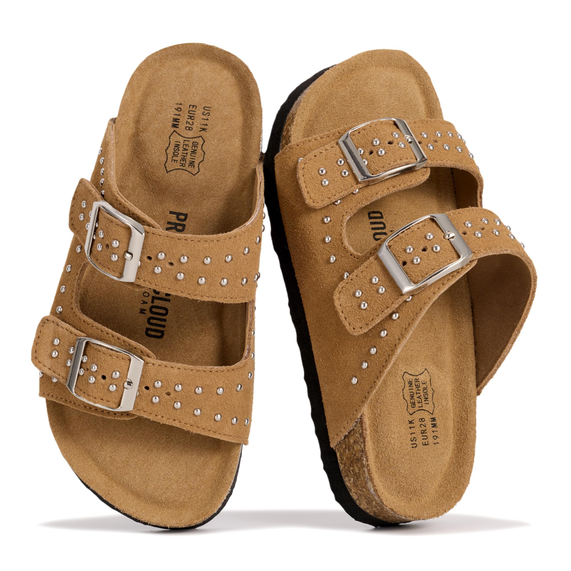 Project Cloud Kids | Genuine Leather Slides for Kids | Water Resistant | Lightweight | Non-Slip - Little Venita Studded Taupe Suede / 13 Little Kid | Project Cloud