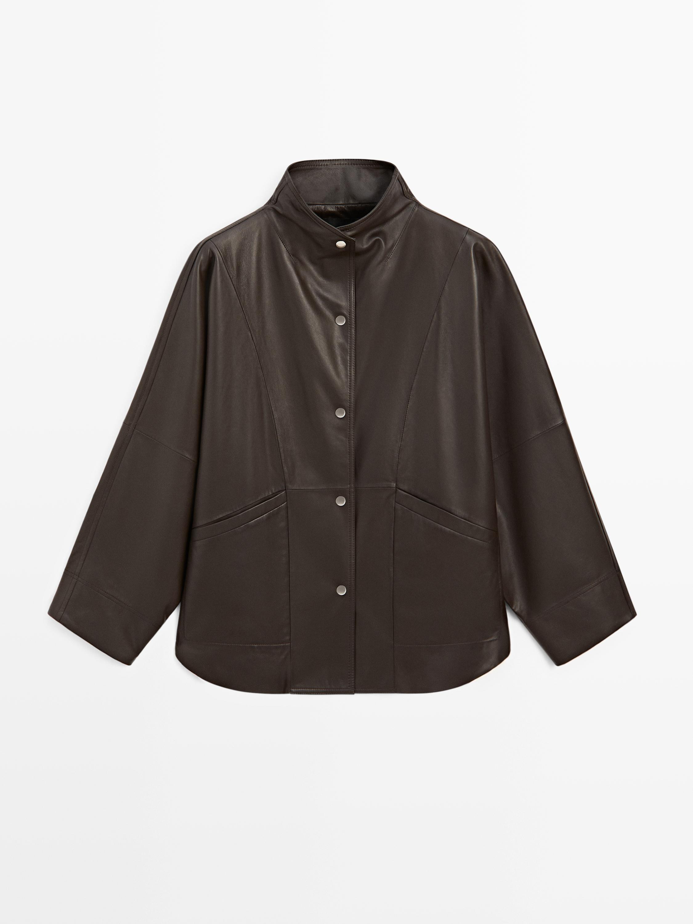 Nappa leather cape with pockets | Massimo Dutti UK