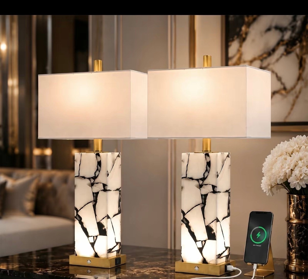 These are a fraction of the price vs designer! The base lights up too and charging ports on the lamps!