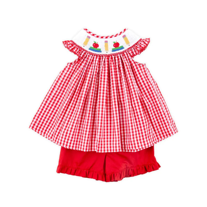 Pencil & Books Smocked Red Gingham Angel Sleeve Short Set | Classic Whimsy