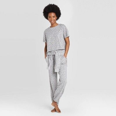 Women's Leopard Print Cropped Lounge T-Shirt - Colsie™ Gray | Target