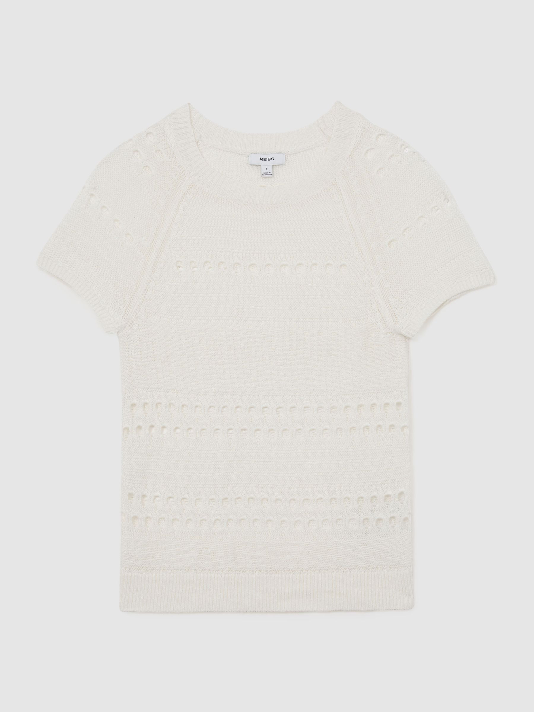 Reiss Linen Textured-Knit Top in White - REISS | Reiss UK