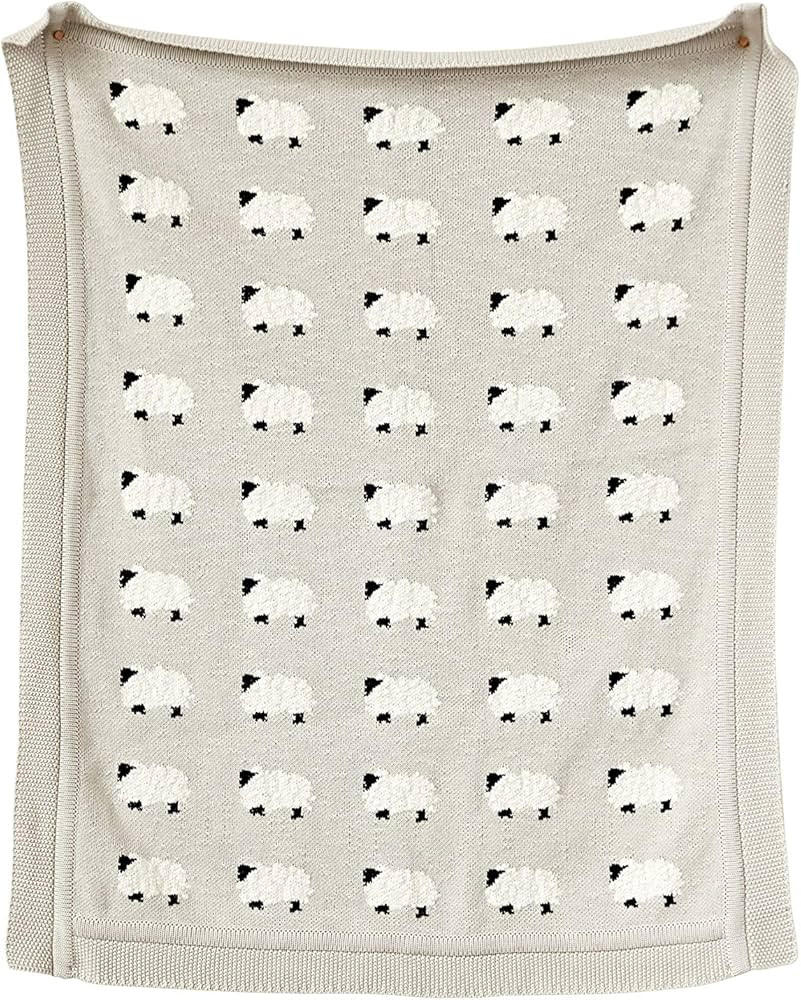 Creative Co-Op Grey Cotton Knit Sheep Blanket | Amazon (US)