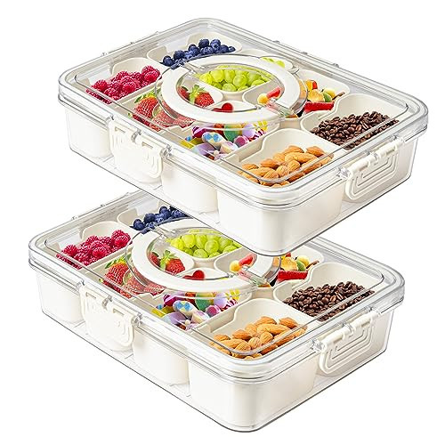 MineSign 2Pack Snackle Box with Handle for Food Serving Tray Snack Platter with Lids Stackable Fruit&Veggie Container with 8 Small Removable Boxes for Snack Charcuterie Candy Nuts Spice | Amazon (US)