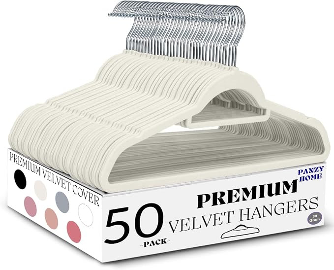 50 Velvet Hangers Non-Slip Clothes Coat Hangers Coat with Tie Bar and 360° Swivel Hook Space-Sav... | Amazon (UK)