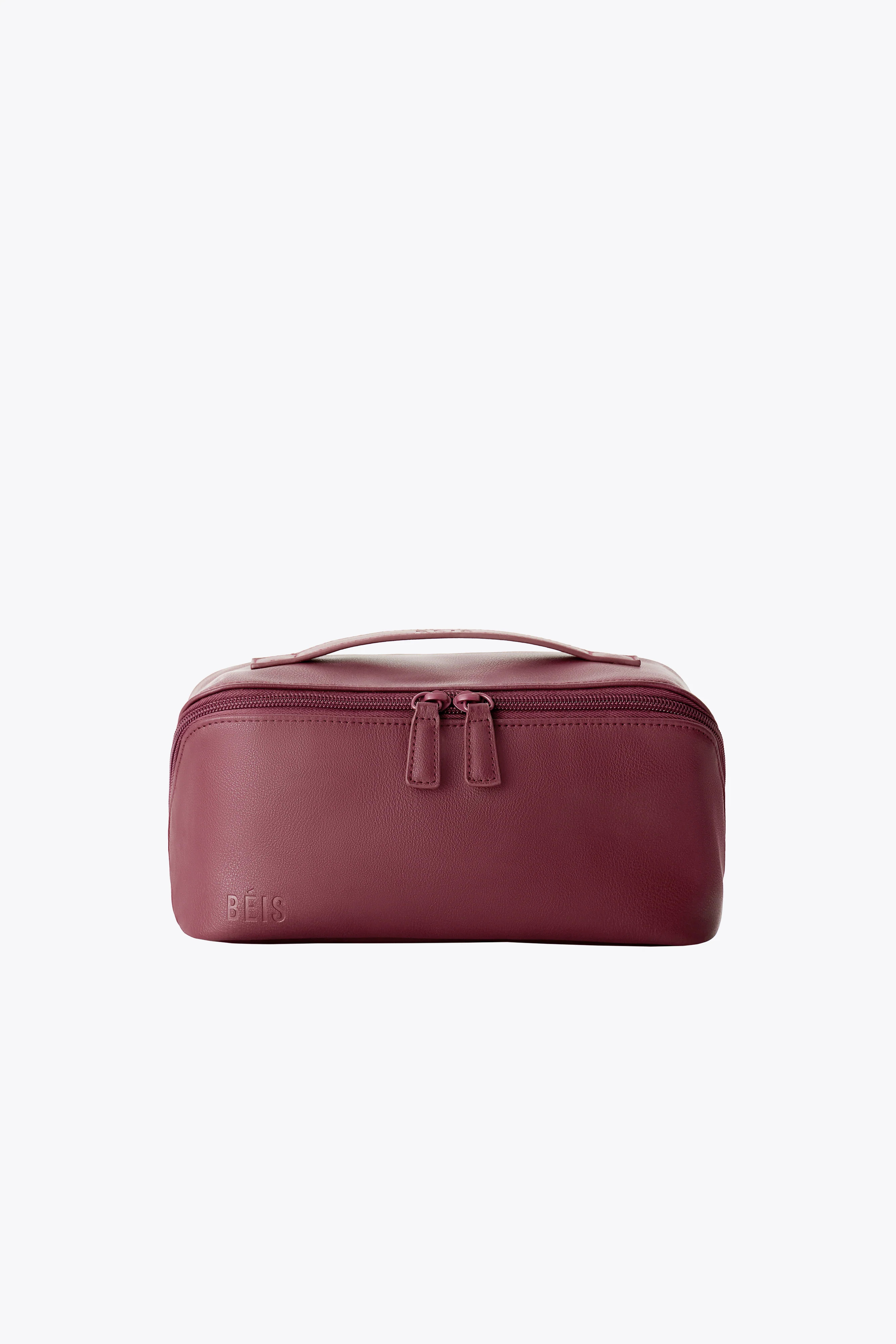 BÉIS 'The Essential Toiletry Kit' in Burgundy - Wide Opening Travel Toiletry Bag & Cosmetic Case | BEIS