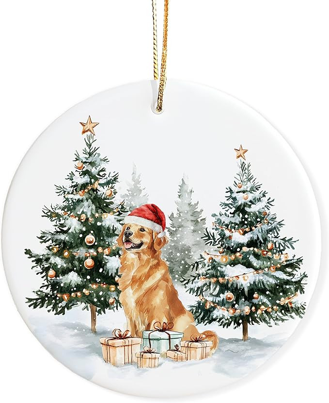 Mancheng-zi Golden Retriever Ornament, Winter Forest Santa Dog Christmas Xmas Ornaments Decoratio... | Amazon (US)