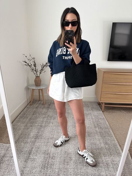How to style white linen shorts. Causal outfits. Mom-on-the-go. 

Anine Bing sweatshirt xs
Reformation linen shorts xs
Adidas samba sneakers 4.5 men’s 
Naghedi mini YSL sunglasses 

Back to school, drop off outfit, athleisure, petite style, sneakers, fall outfit 

#LTKSeasonal #LTKshoecrush #LTKitbag
