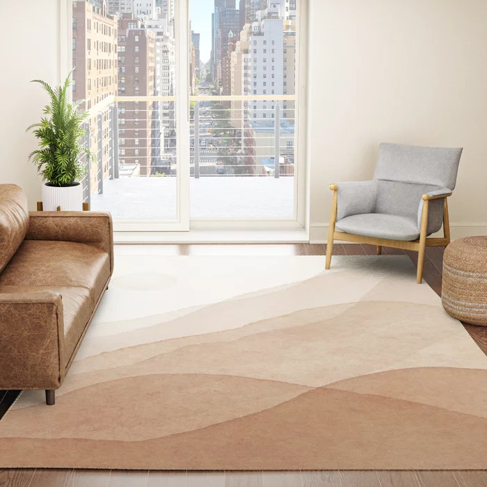 Mid Century Magic Minimal Landscape Watercolor Painting Tan Neutral Tones Mountain With Sun Bohem... | Society6