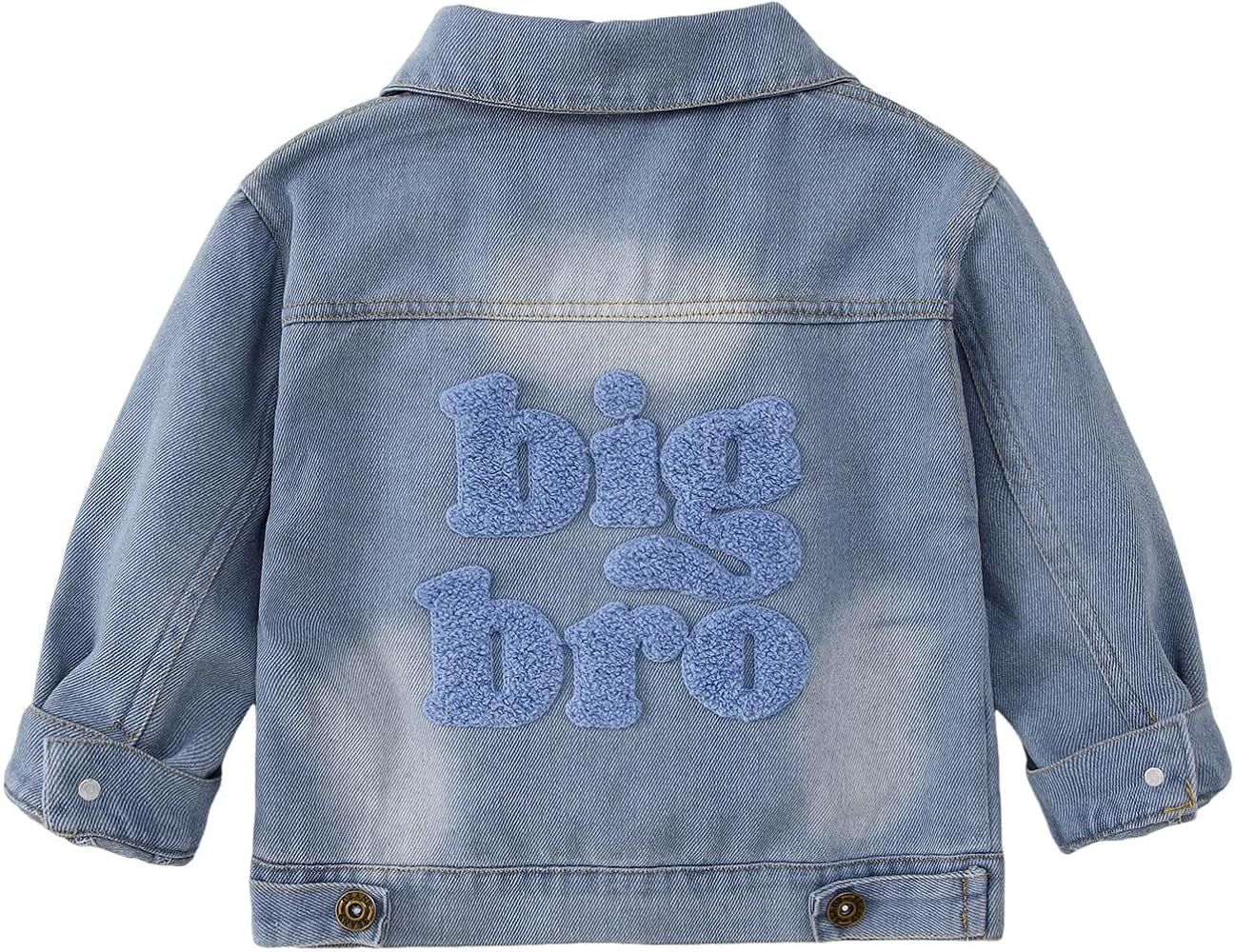 Toddler Baby Boy Girl Denim Jacket Big Brother Sister Patch Letter Embroidery Button Down Jean Co... | Amazon (US)