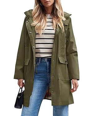 SaphiRose Women's Waterproof Rain Jacket Lightweight Raincoat Hooded Windbreaker Trench Coat | Amazon (US)