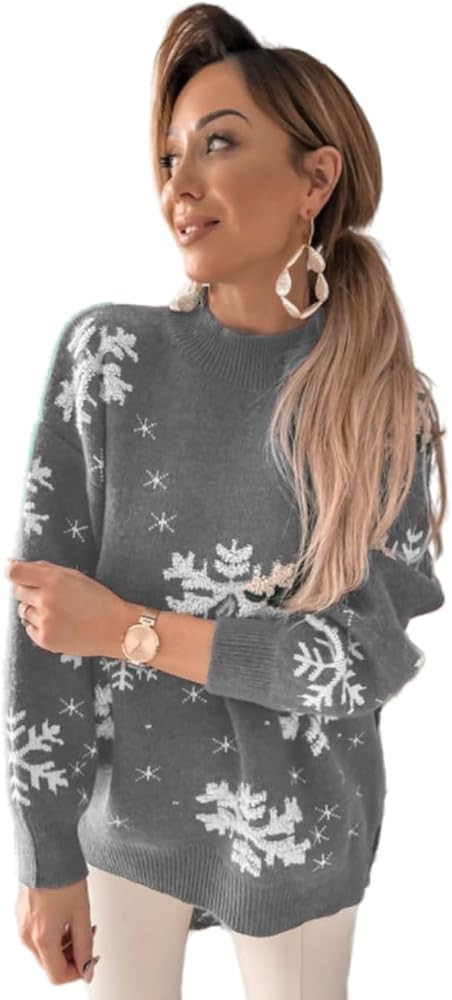 AirPlace Snowflake Sweater for Women Christmas Sweater Snow Flake Knit Sweatshirt Long Sleeves Lo... | Amazon (US)