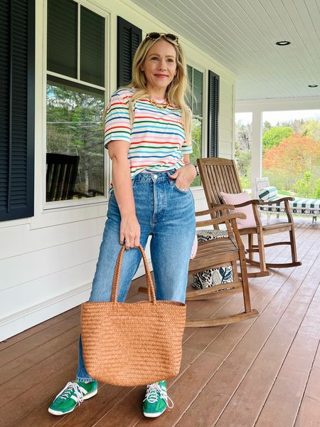 Spring outfit - stripe kule tee, j.crew chunky gold necklace, Krewe sunglasses, Shopbop reformation denim (a favorite!) adidas sneakers, bombas socks, madewell tote 

More everyday casual outfits for spring and summer on CLAIRELATELY.com

#LTKxMadewell #LTKSeasonal #LTKStyleTip