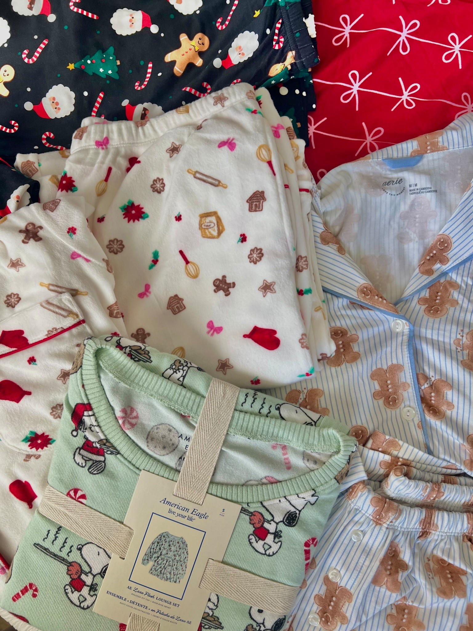 COZY CHRISTMAS/HOLIDAY PAJAMA FAVORITES 🎀✨🧸🎄☃️ as a certified cozy girl pajama lover, these all have my stamp of approval!!! they’re all so so cute + comfy ❄️ plus some are on the more affordable side which we always love 🥰 wearing a size small in everything except the blue aerie gingerbread set, sized up to a medium for a cozier look 💌 the red bows and black gingerbread set are from five below but I can’t find them online so i’ll add some similar ones to shop 🫶🏻

#LTKGiftGuide #LTKSaleAlert #LTKHoliday