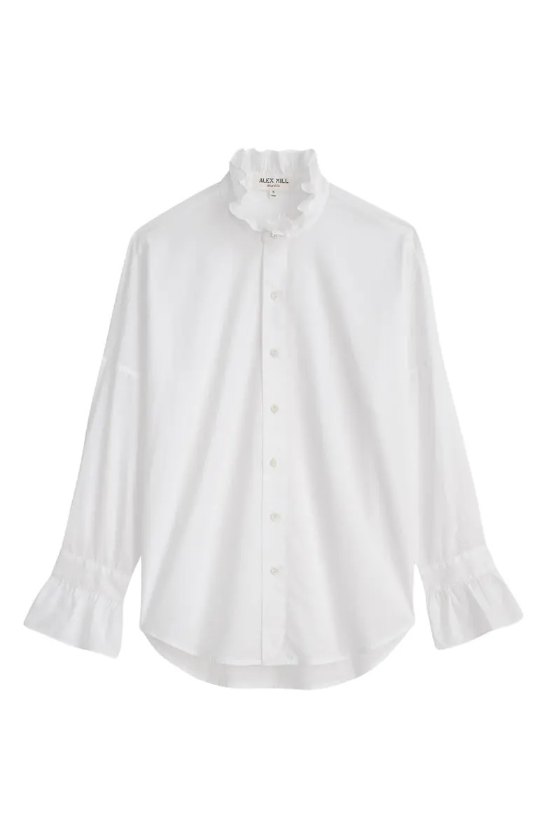 Blake Ruffle Neck Cotton Button-Up Shirt | Nordstrom