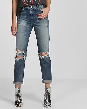 High Waisted Ripped Original Girlfriend Jeans | Express