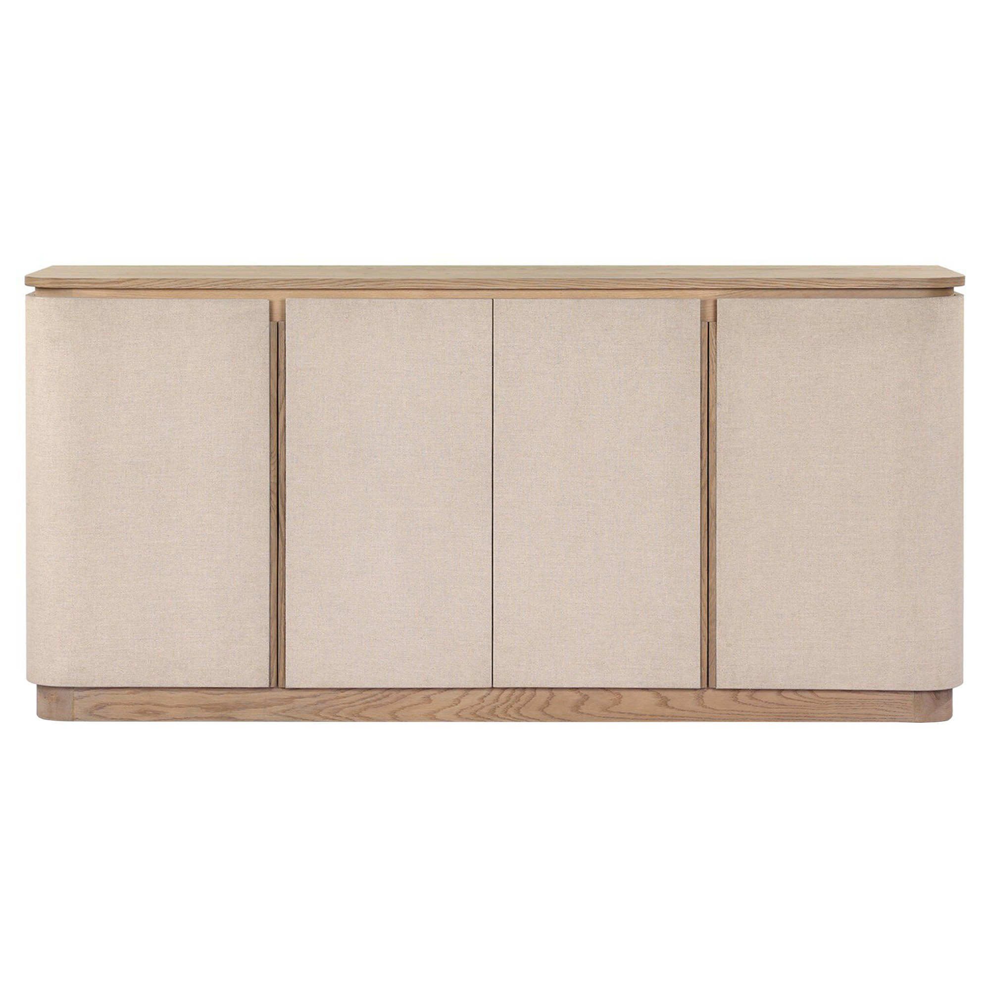 Mariella Coastal Beach Beige Painted Linen Brown Oak Media Cabinet - 72 | Kathy Kuo Home