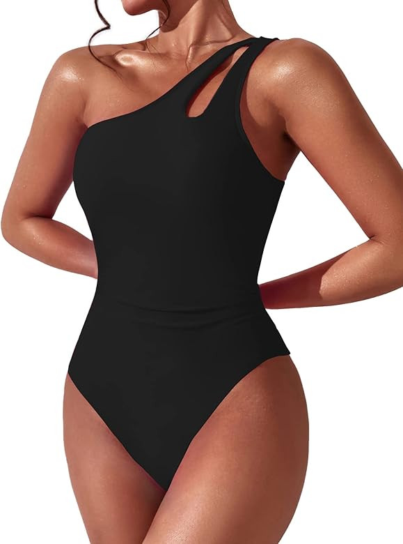 Women One Shoulder One Piece Swimsuit Tummy Control Bathing Suits Modest Full Coverage Cutout Swi... | Amazon (US)