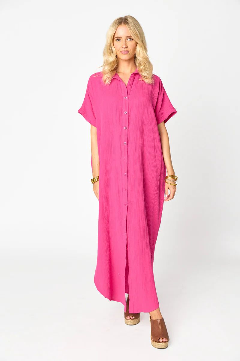 Carmen Cover Up Maxi Dress - Hot Pink | BuddyLove