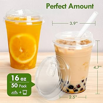 16oz, 50 Sets, Clear Plastic Cups with Strawless Sip Lids, BPA-Free, Leak-Proof, Crack-Resistant,... | Amazon (US)