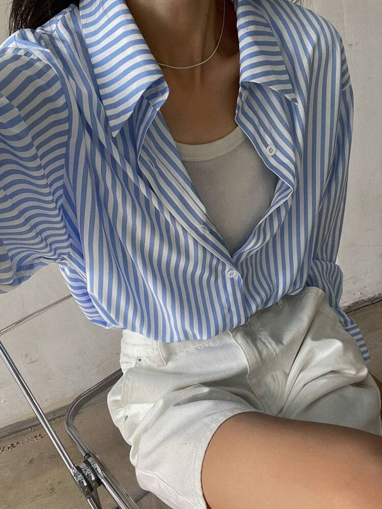 DAZY Loose Casual Striped Women Shirt,Long Sleeve Tops | SHEIN
