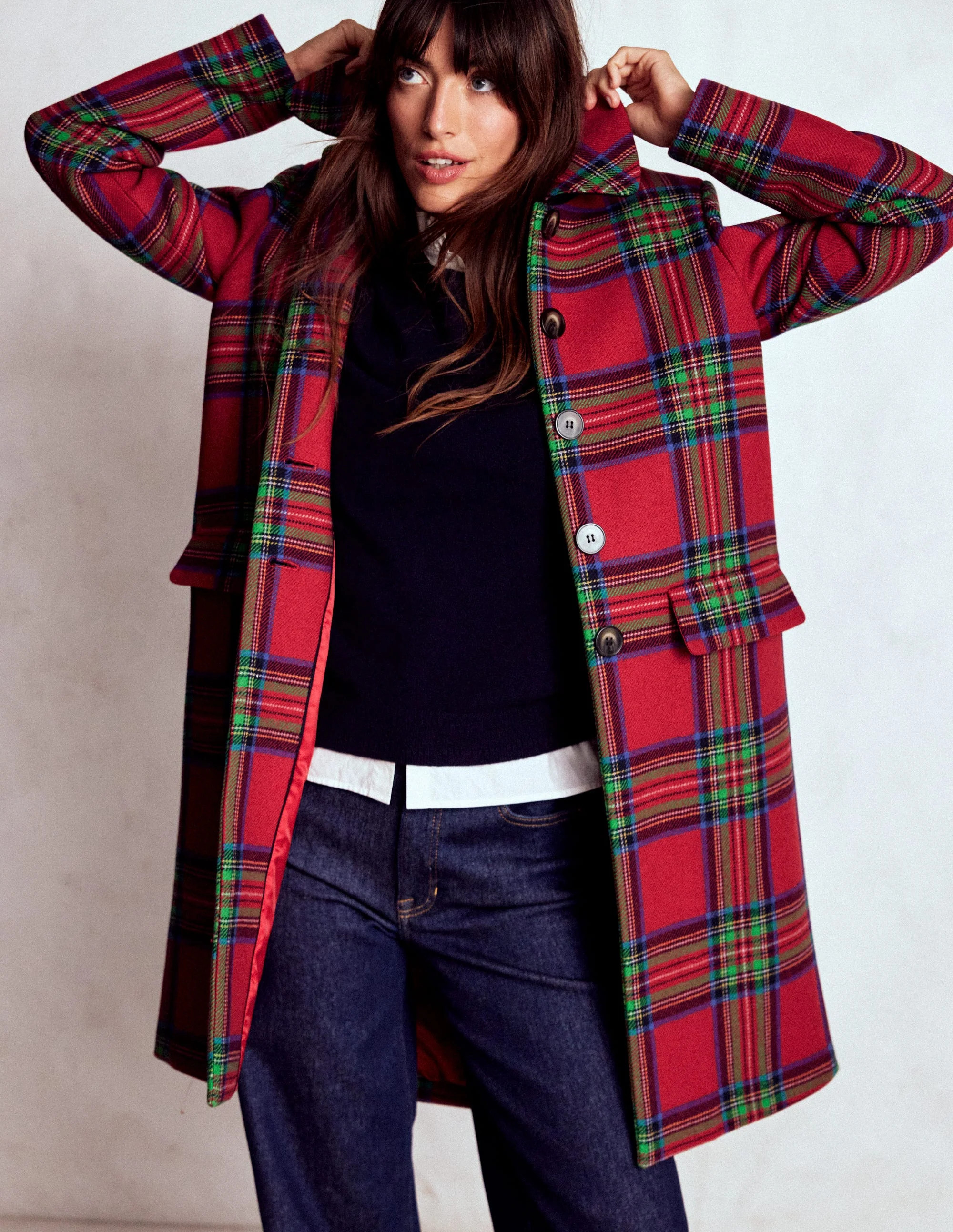 Edinburgh Swing Coat Red, Blue and Green Check Boden | Boden (US)