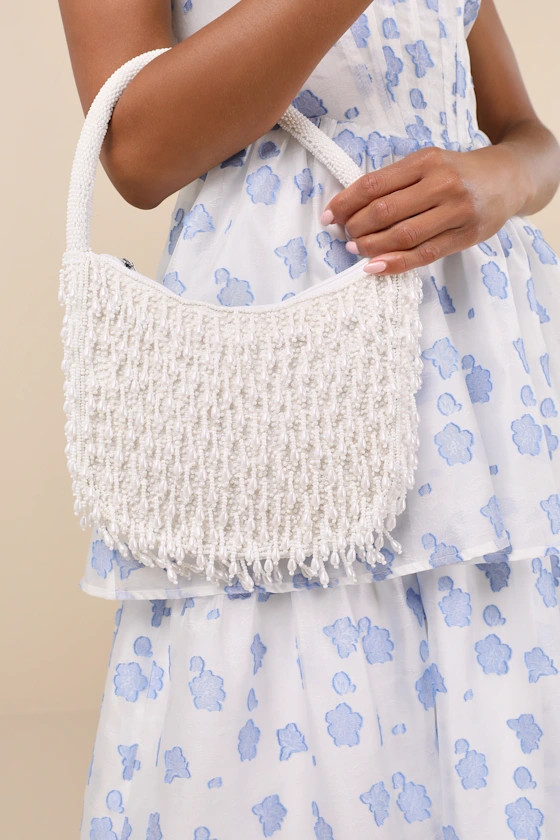 Dinola White Beaded Fringe Handbag | Lulus