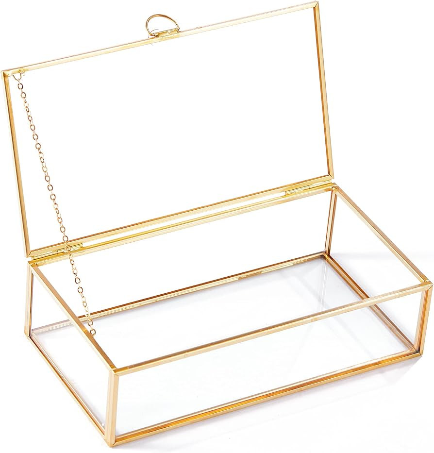 Golden Vintage Glass Lidded Box Edge Bracelet Keepsake Decorative Jewelry Display Home Decor (8x4... | Amazon (CA)