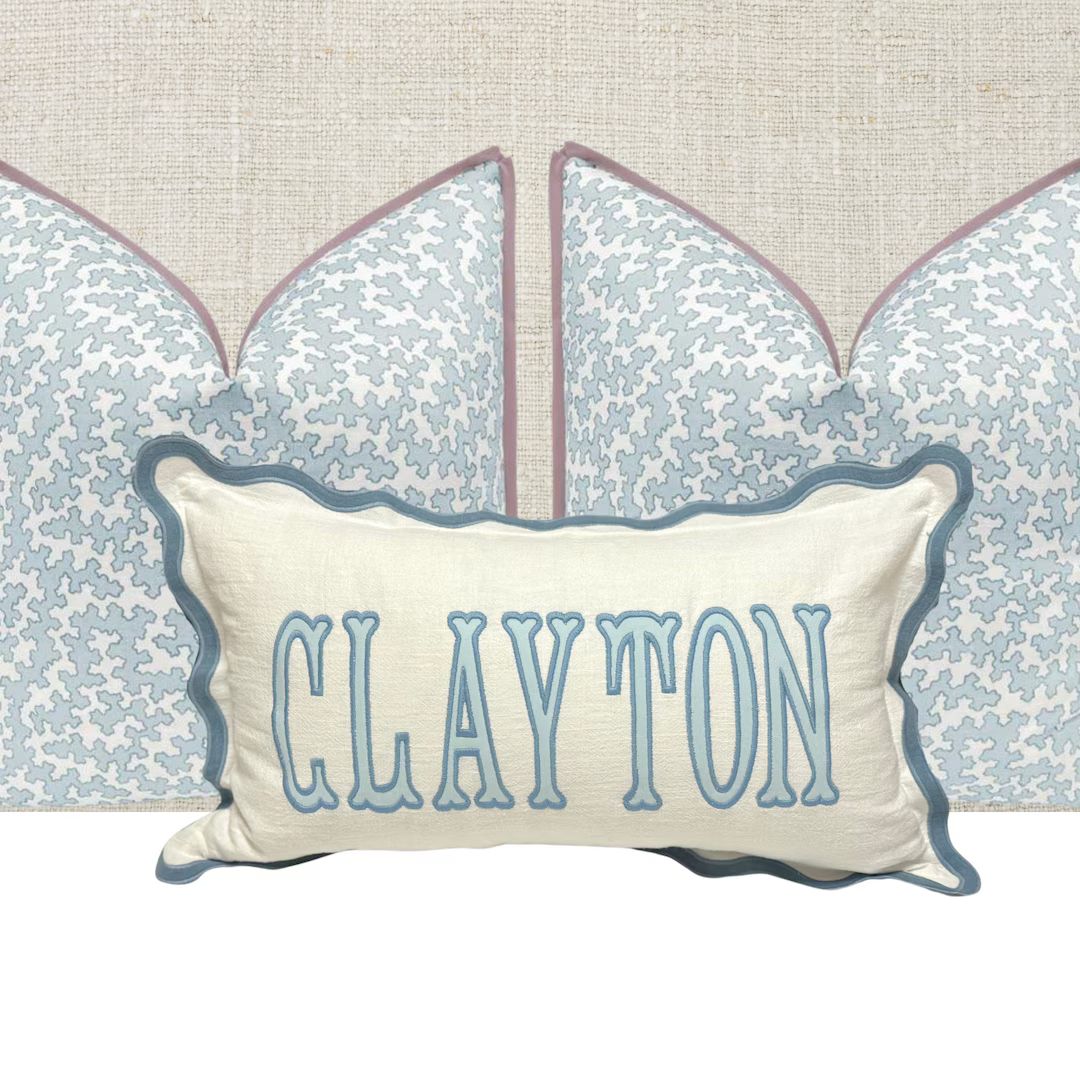 12x20 in Personalized Scalloped Applique Name and Monogram Pillow Cover | Etsy (US)