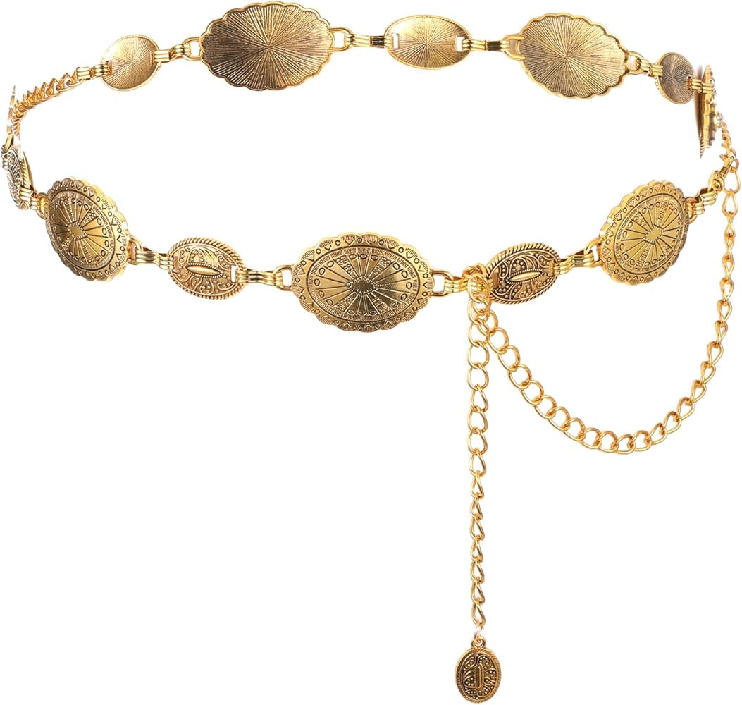 Cow Girl Belt Gold Western Belt Chain Belts Western Metal Concho Belts for Women Cowgirl Boho Wai... | Amazon (US)