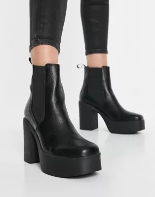 Lamoda Picknmix chunky platform heel ankle boots in black | ASOS (Global)