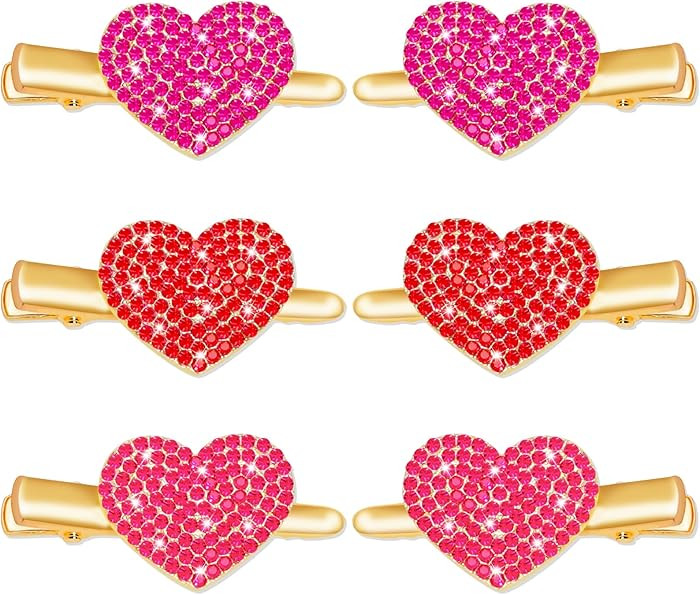 6 PCS Valentine’s Day Heart Hair Clips Glitter for Women Enamel Rhinestone Pretty Styling Hair ... | Amazon (US)