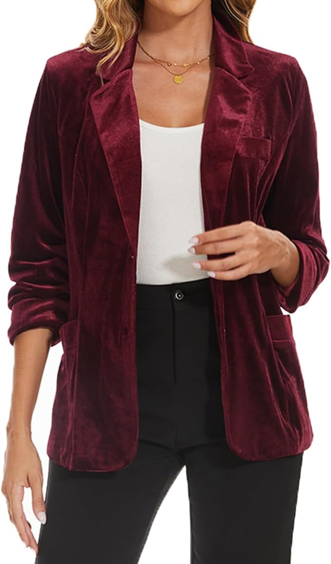 MINTLIMIT Womens Velvet Blazer Suit Jacket Casual Work Office Long Sleeve Fully Lined Blazer Jack... | Amazon (US)