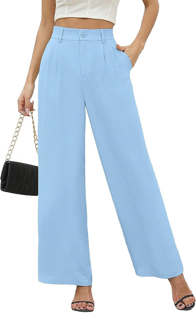 CZYINXIAN Women's Casual High Waisted Wide Leg Pants Flowy Business Work Casual Pants with Pocket... | Amazon (US)