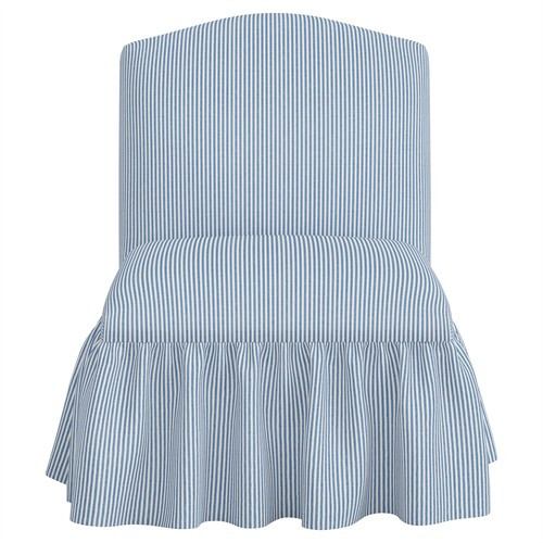 Dayanna Cambridge Blue Striped Cotton Skirted Slipper Chair | Kathy Kuo Home
