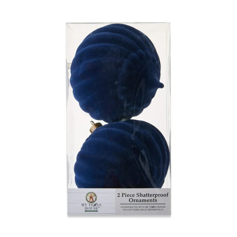 2 Count Blue Flocked Finial Shatterproof Christmas Ornaments, 7 in, by My Texas House - Walmart.c... | Walmart (US)