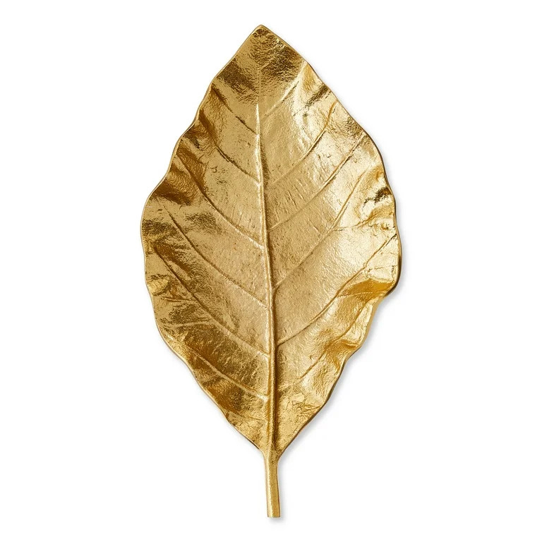 Aluminum Casted Leaf Decorative Tray, Gold, 14", Harvest by Way To Celebrate - Walmart.com | Walmart (US)