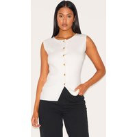 Tall White Cinched Button Up Knit Vest Top | PrettyLittleThing US