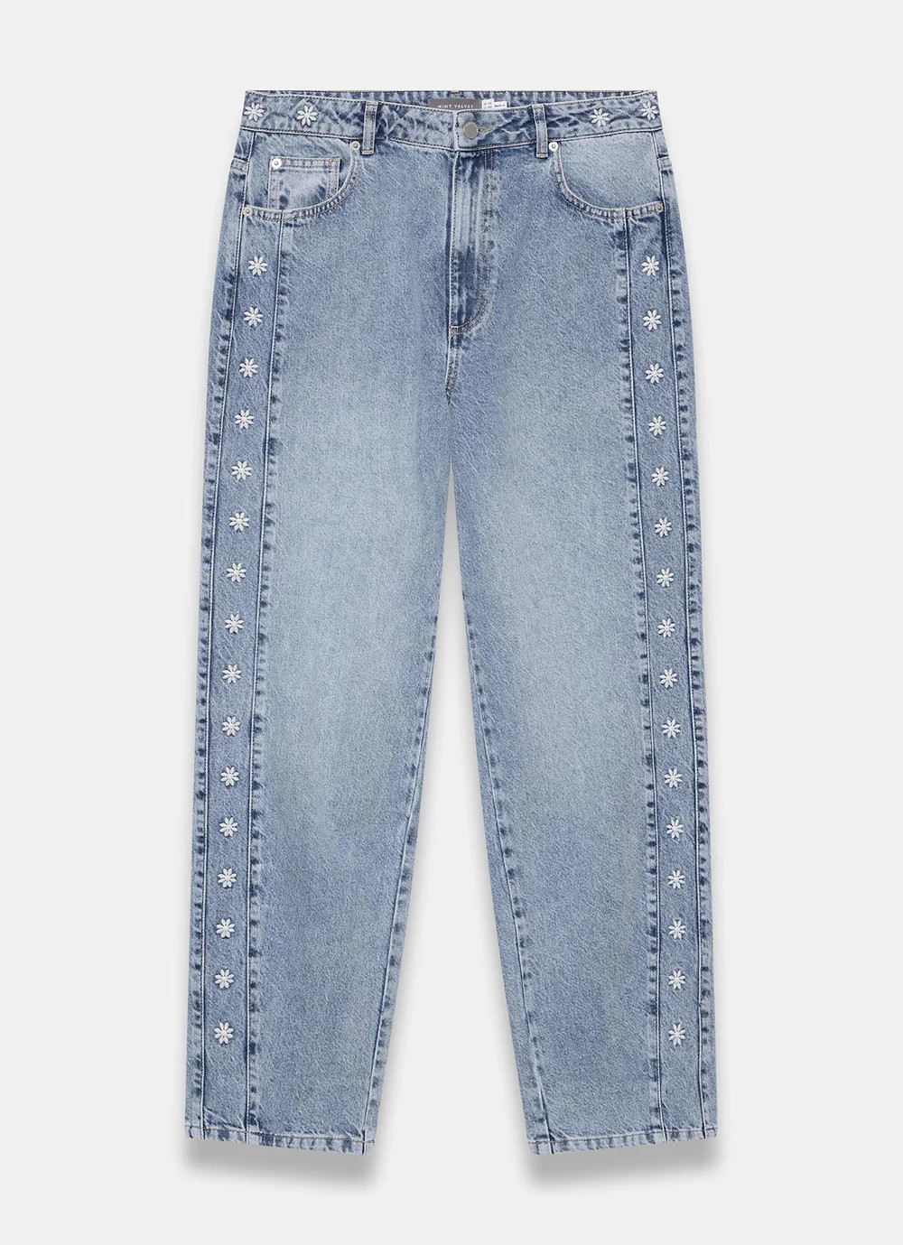 Mid Indigo Floral Embroidered Tapered Jeans | Mint Velvet