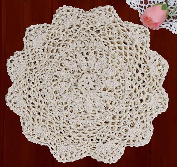 Creative Linens 6PCS 10" Round Crochet Lace Doily Beige 100% Cotton Handmade, Set of 6 Pieces | Amazon (US)