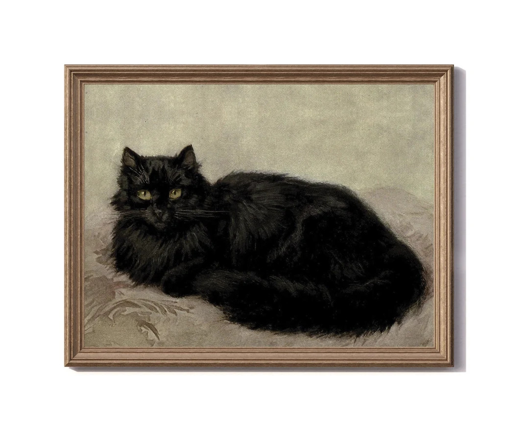 Vintage Black Cat Print, Moody Vintage Dark Academia Printable Digital Download, Victorian Wall A... | Etsy (US)
