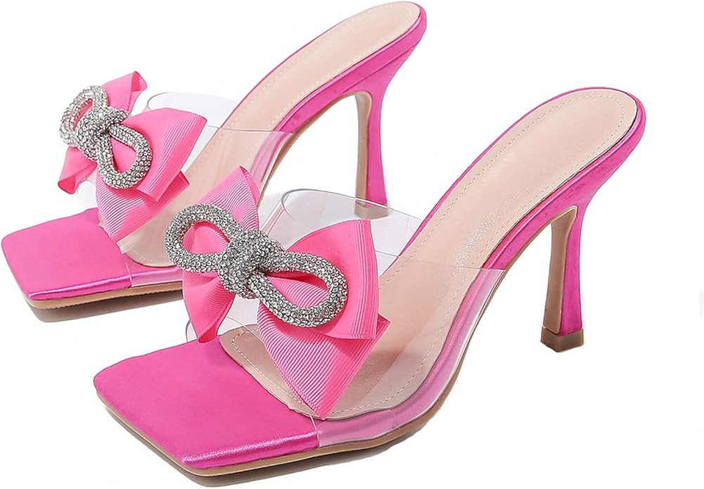 ADMLZQQ Women High Heels Sandals Slip-On Open Sqaure Toe Rhinestone Sexy Party Heels | Amazon (US)