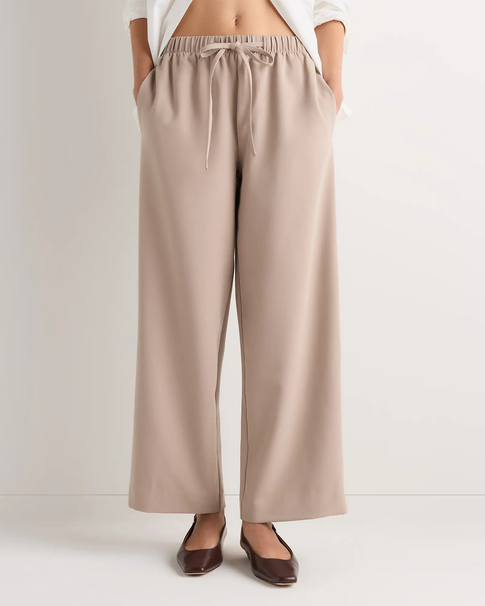 Stretch Crepe Drawstring Wide Leg Pants | Quince