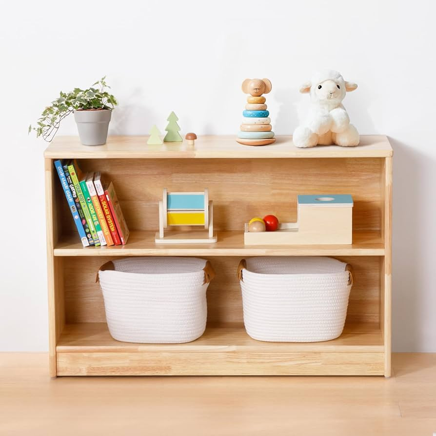 Rubber Wood Montessori Shelf and Toy Storage, 35.4" L, Solid Wood Bookshelf and Toy Organizers, 2... | Amazon (US)