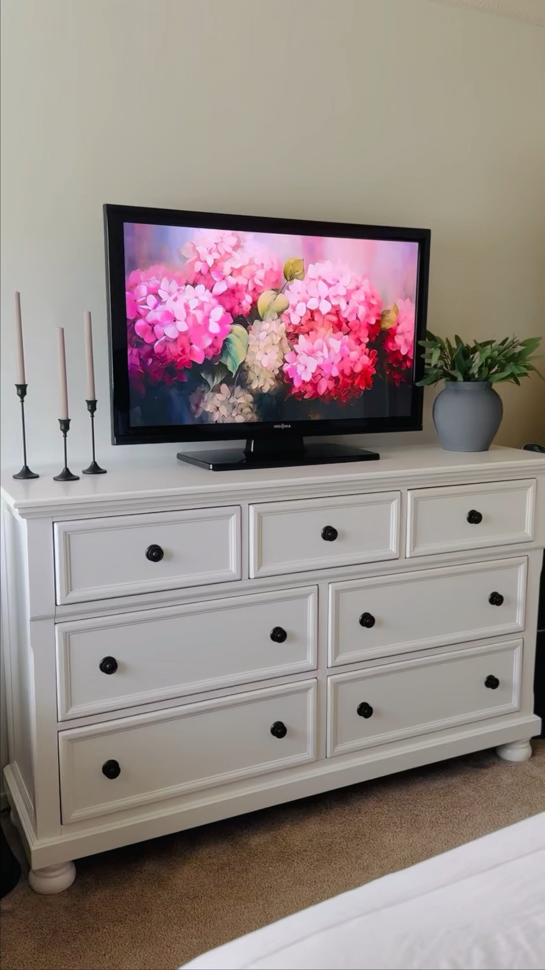 Bedroom, neutral room, home decor, chair, target, Casaluna, Colin and Finn, Wayfair bedroom, white bedroom furniture, gray bed, floral pillow, lumbar pillow, candlesticks, faux stems, a floral, tv, white dresser, domvitus pillow cover

#LTKhome #LTKU #LTKVideo